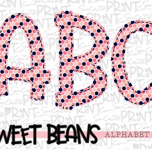 Coral & navy alphabet, Sweet Beans printable font, alpha pack, PNG file for sublimation, create your own words, printable alphabet