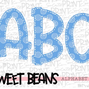Light Blue polka dot alphabet, Sweet Beans printable font, alpha pack, PNG file for sublimation, create your own words, blue print alphabet