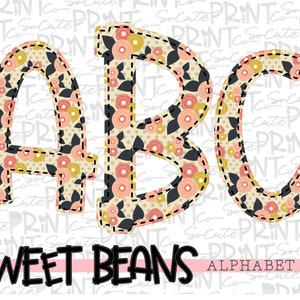Alphabet, Sweet Beans printable font, alpha pack, coral flower alphabet,   PNG file for sublimation, create your own words, EB005