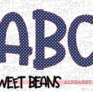 Alphabet, Sweet Beans printable font, alpha pack, navy dot alphabet,   PNG file for sublimation, create your own words, EB001