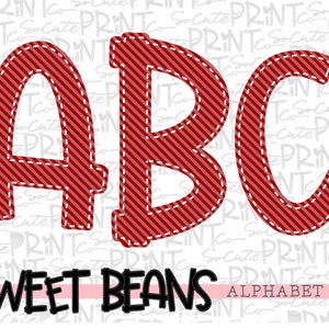 Dark red striped alphabet, Sweet Beans printable font, alpha pack, PNG file for sublimation, create your own words, dark red alphabet