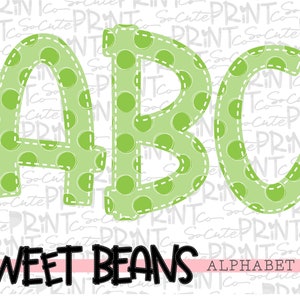 Green polka dot alphabet, Sweet Beans printable font, alpha pack, PNG file for sublimation, create your own words, Green alphabet