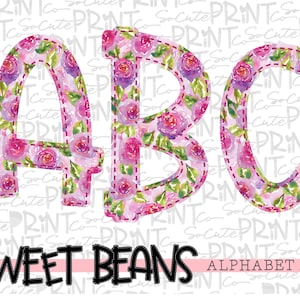Flower alphabet, Sweet Beans printable font, alpha pack, PNG file for sublimation, create your own words, Purple & pink wildflowers