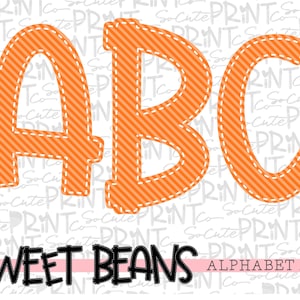 Orange striped alphabet, Sweet Beans printable font, alpha pack, PNG file for sublimation, create your own words, orange alphabet