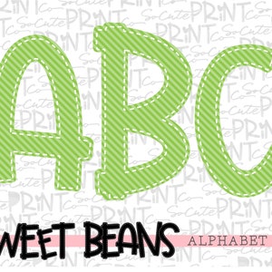 Green striped alphabet, Sweet Beans printable font, alpha pack, PNG file for sublimation, create your own words, green apple alphabet