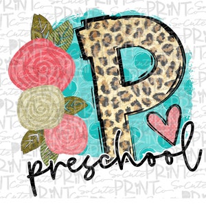 Back to school, Preschool leopard & turquoise clipart, PNG file for sublimation, first day of school, printable, Preschool printable