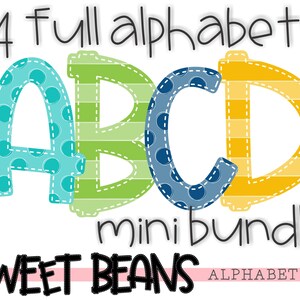 Alphabet bundle, Sweet Beans printable font, alpha pack, PNG file for sublimation, create your own words, 4 FULL alphabets, dots & stripes