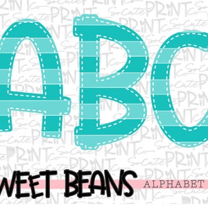Turquoise stripe alphabet, Sweet Beans printable font, alpha pack, PNG file for sublimation, create your own words, turquoise alphabet
