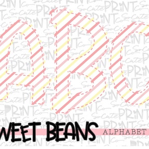 Alphabet, Sweet Beans printable font, alpha pack, yellow & pink stripe alphabet, PNG file for sublimation, create your own words, EB006