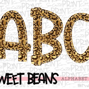 Leopard alphabet, Sweet Beans printable font, alpha pack, PNG file for sublimation, create your own words, cheetah print alphabet