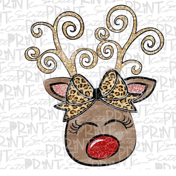 Christmas, Reindeer leopard bow clipart, Christmas png file for sublimation printing, leopard reindeer clipart, Christmas shirt design