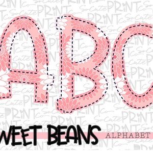 Coral alphabet, Sweet Beans printable font, alpha pack, PNG file for sublimation, create your own words, coral flowers, printable alphabet