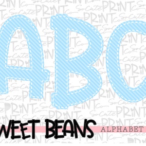 Light blue striped alphabet, Sweet Beans printable font, alpha pack, PNG file for sublimation, create your own words, light blue alphabet
