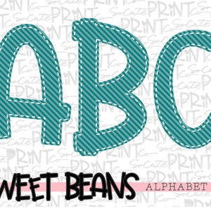 Teal striped alphabet, Sweet Beans printable font, alpha pack, PNG file for sublimation, create your own words, teal alphabet