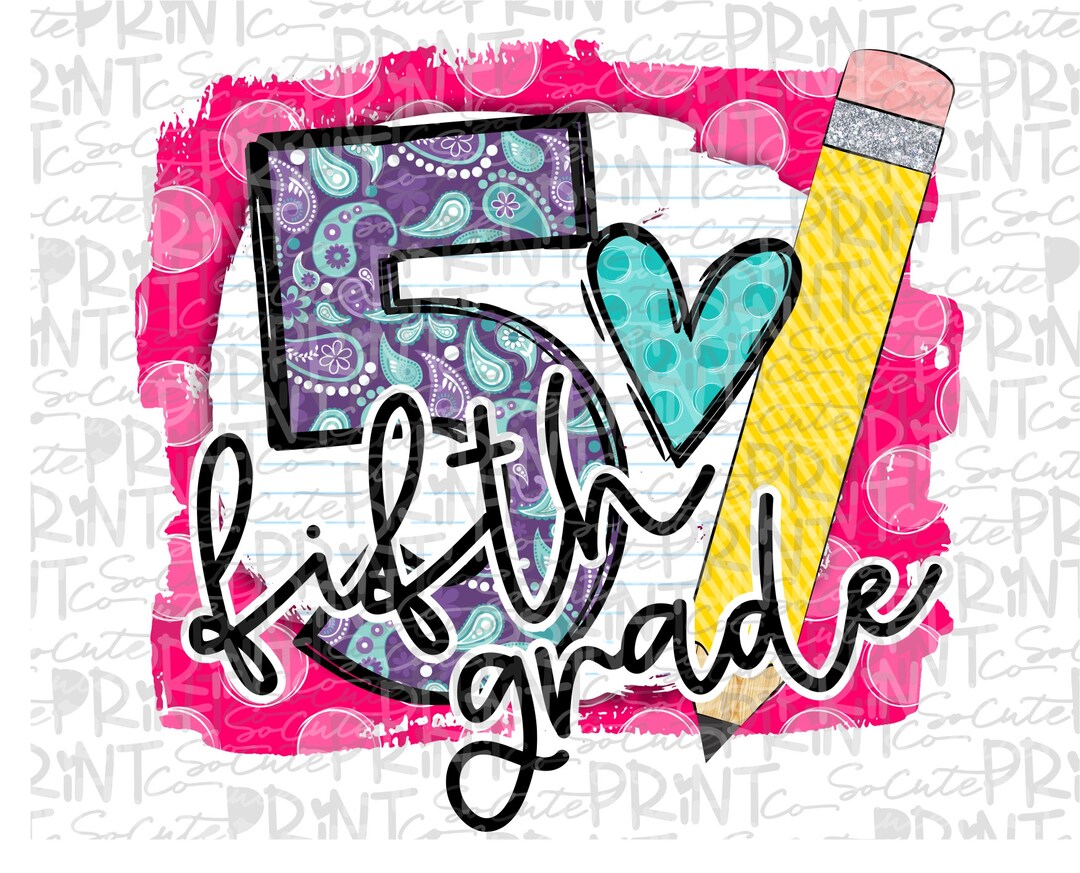 Back to School Fifth Grade Clipart PNG File for Sublimation - Etsy