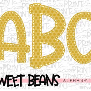 Alphabet, Sweet Beans printable font, alpha pack, gold polka dot alphabet,   PNG file for sublimation, create your own words, EB005