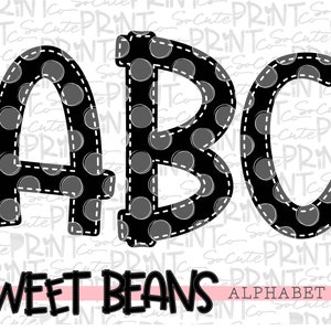 Black polka dot alphabet, Sweet Beans printable font, alpha pack, PNG file for sublimation, create your own words, black alphabet