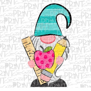 Back to school, gnome clipart, school supplies gnome, PNG file for sublimation, first day of school, printable, teacher printable