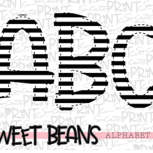 Stripe alphabet, Sweet Beans printable font, alpha pack, PNG file for sublimation, create your own words, black & white striped alphabet