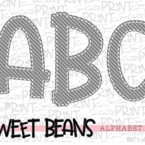 Gray striped alphabet, Sweet Beans printable font, alpha pack, PNG file for sublimation, create your own words, gray alphabet