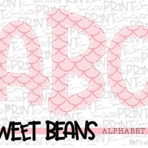 Alphabet, Sweet Beans printable font, alpha pack, pink mermaid alphabet, PNG file for sublimation, create your own words, EB006