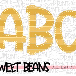 Gold stripe alphabet, Sweet Beans printable font, alpha pack, PNG file for sublimation, create your own words, yellow print alphabet