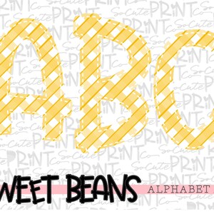 Yellow gingham alphabet, Sweet Beans printable font, alpha pack, PNG file for sublimation, create your own words, yellow alphabet