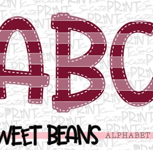 Burgundy stripe alphabet, Sweet Beans printable font, alpha pack, PNG file for sublimation, create your own words, Burgundy alphabet