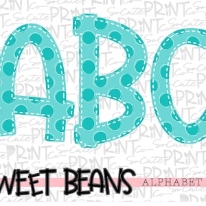 Turquoise polka dot alphabet, Sweet Beans printable font, alpha pack, PNG file for sublimation, create your own words, turquoise alphabet