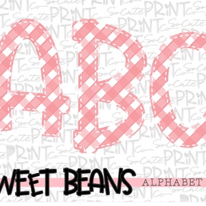 Coral gingham alphabet, Sweet Beans printable font, alpha pack, PNG file for sublimation, create your own words, coral alphabet