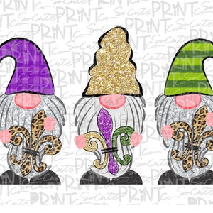 Mardi Gras, Gnome clipart, fleur de lis png file for sublimation printing, Fat Tuesday clipart, Louisiana parade clipart, Mardi gras clipart
