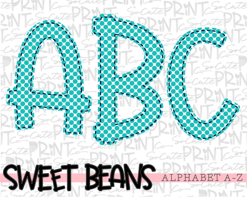 Teal alphabet PNG file for sublimation Sweet Beans printable font teal polka dot alphabet create your own words alpha pack