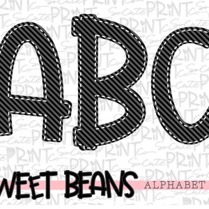 Black striped alphabet, Sweet Beans printable font, alpha pack, PNG file for sublimation, create your own words, black alphabet