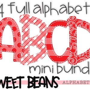 Alphabet bundle, Sweet Beans printable font, alpha pack, PNG file for sublimation, create your own words, 4 FULL alphabets, Red alphabet