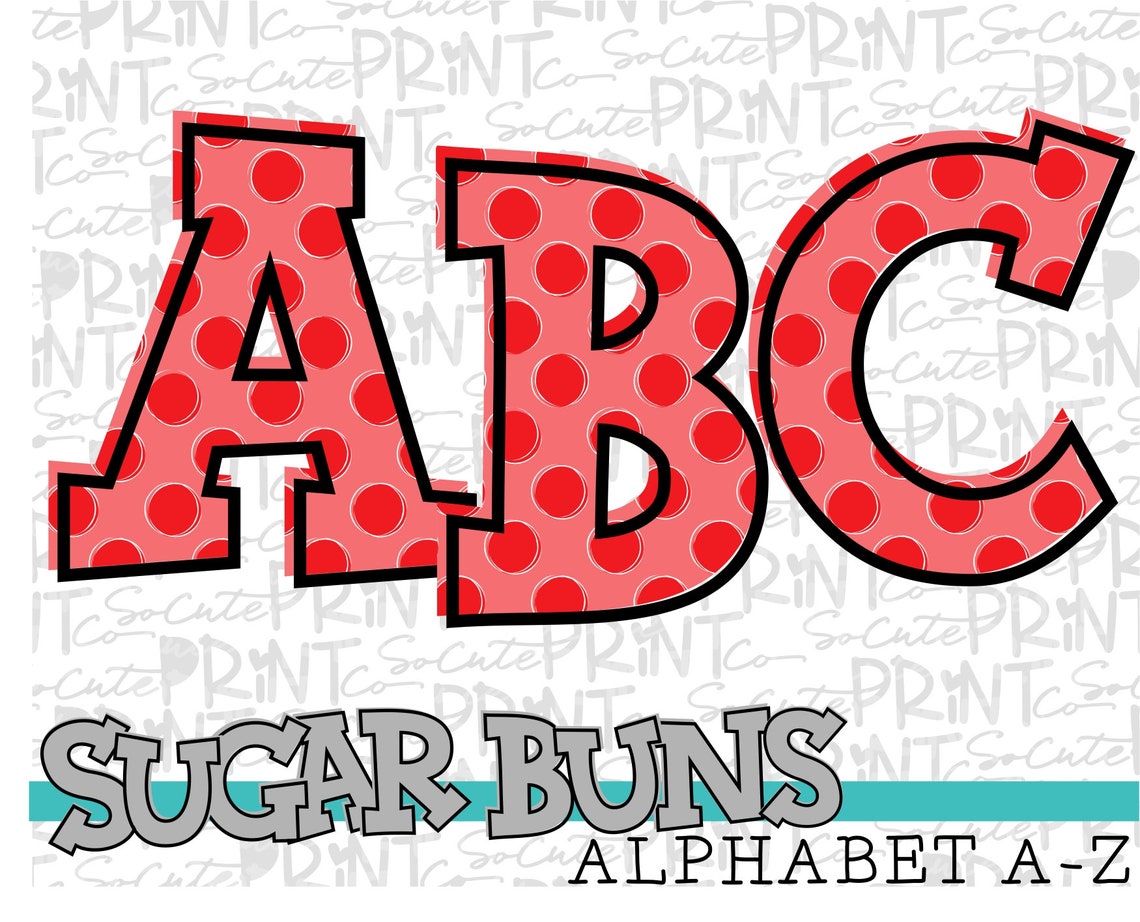 Download Red polka dot alphabet SugarBuns printable font alpha pack ...