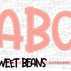 Coral polka dot alphabet, Sweet Beans printable font, alpha pack, PNG file for sublimation, create your own words, coral alphabet