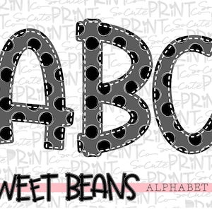 Black polka dot alphabet, Sweet Beans printable font, alpha pack, PNG file for sublimation, create your own words, black alphabet
