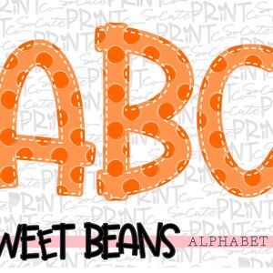 Orange polka dot alphabet, Sweet Beans printable font, alpha pack, PNG file for sublimation, create your own words, orange alphabet