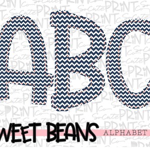 Alphabet, Sweet Beans printable font, alpha pack, navy chevron alphabet,   PNG file for sublimation, create your own words, EB004