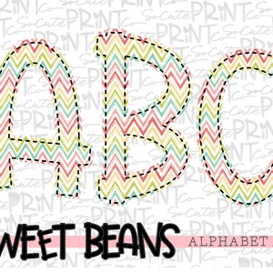 Alphabet, Sweet Beans printable font, alpha pack, multi color chevron alphabet,   PNG file for sublimation, create your own words, EB003