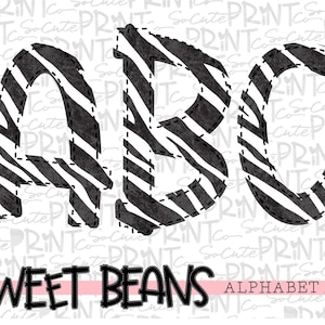 Zebra alphabet, Sweet Beans printable font, alpha pack, PNG file for sublimation, create your own words, zebra stripe alphabet