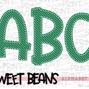Green striped alphabet, Sweet Beans printable font, alpha pack, PNG file for sublimation, create your own words, dark green alphabet