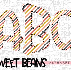Alphabet, Sweet Beans printable font, alpha pack, coral & gray stripe alphabet,   PNG file for sublimation, create your own words, EB005