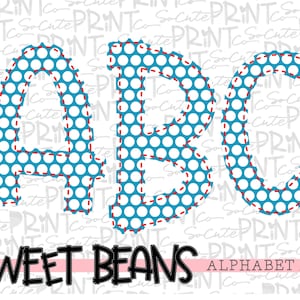 Alphabet, Sweet Beans printable font, alpha pack, blue dot alphabet,   PNG file for sublimation, create your own words, EB001
