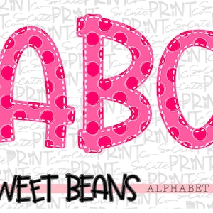 Hot pink polka dot alphabet, Sweet Beans printable font, alpha pack, PNG file for sublimation, create your own words, hot pink alphabet