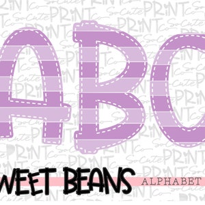 Lavender striped alphabet, Sweet Beans printable font, alpha pack, PNG file for sublimation, create your own words, lavender alphabet