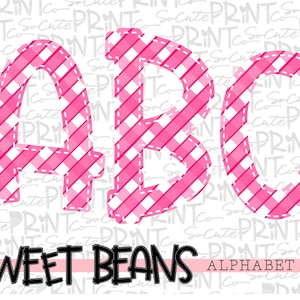 Hot pink gingham alphabet, Sweet Beans printable font, alpha pack, PNG file for sublimation, create your own words, hot pink alphabet