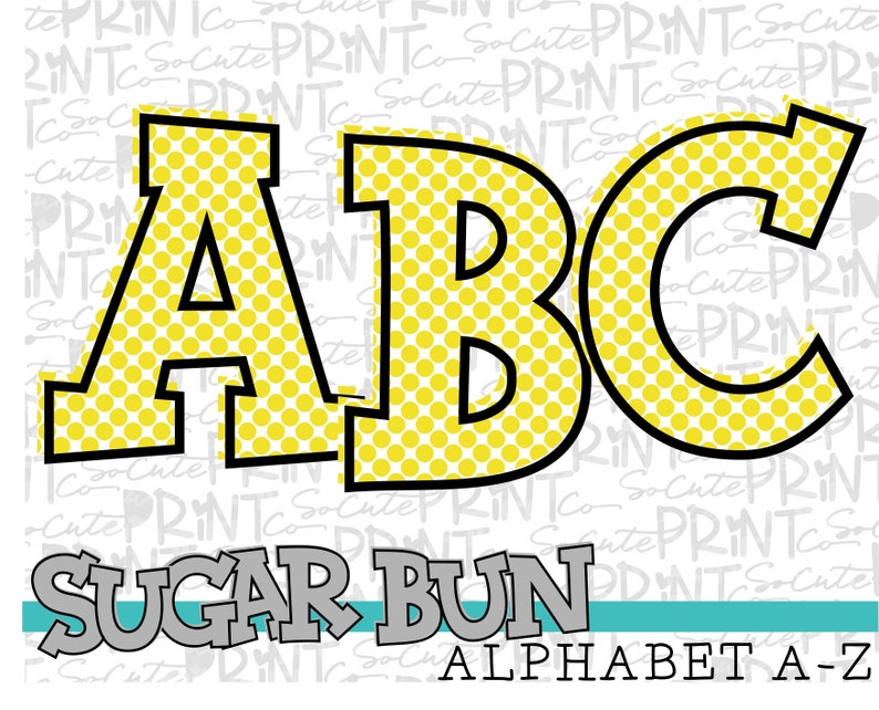 yellow polka dot alphabet sugarbuns printable font alpha etsy