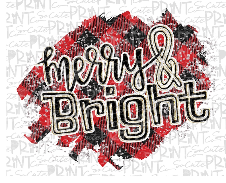 winter clipart Merry /& Bright png file for sublimation printing Christmas shirt design Christmas Red plaid Christmas merry Christmas
