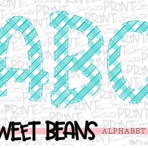 Turquoise gingham alphabet, Sweet Beans printable font, alpha pack, PNG file for sublimation, create your own words, turquoise alphabet